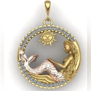 Mermaid Moon Sun Circle Pendant for Necklace